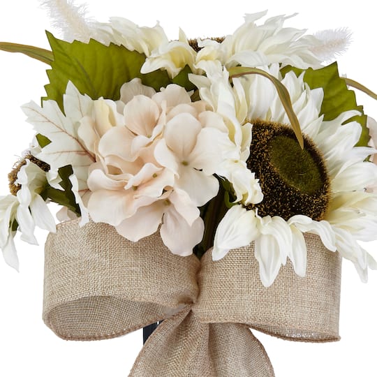 White Sunflower & Cream Hydrangea Mix Remembrance Cone by Ashland